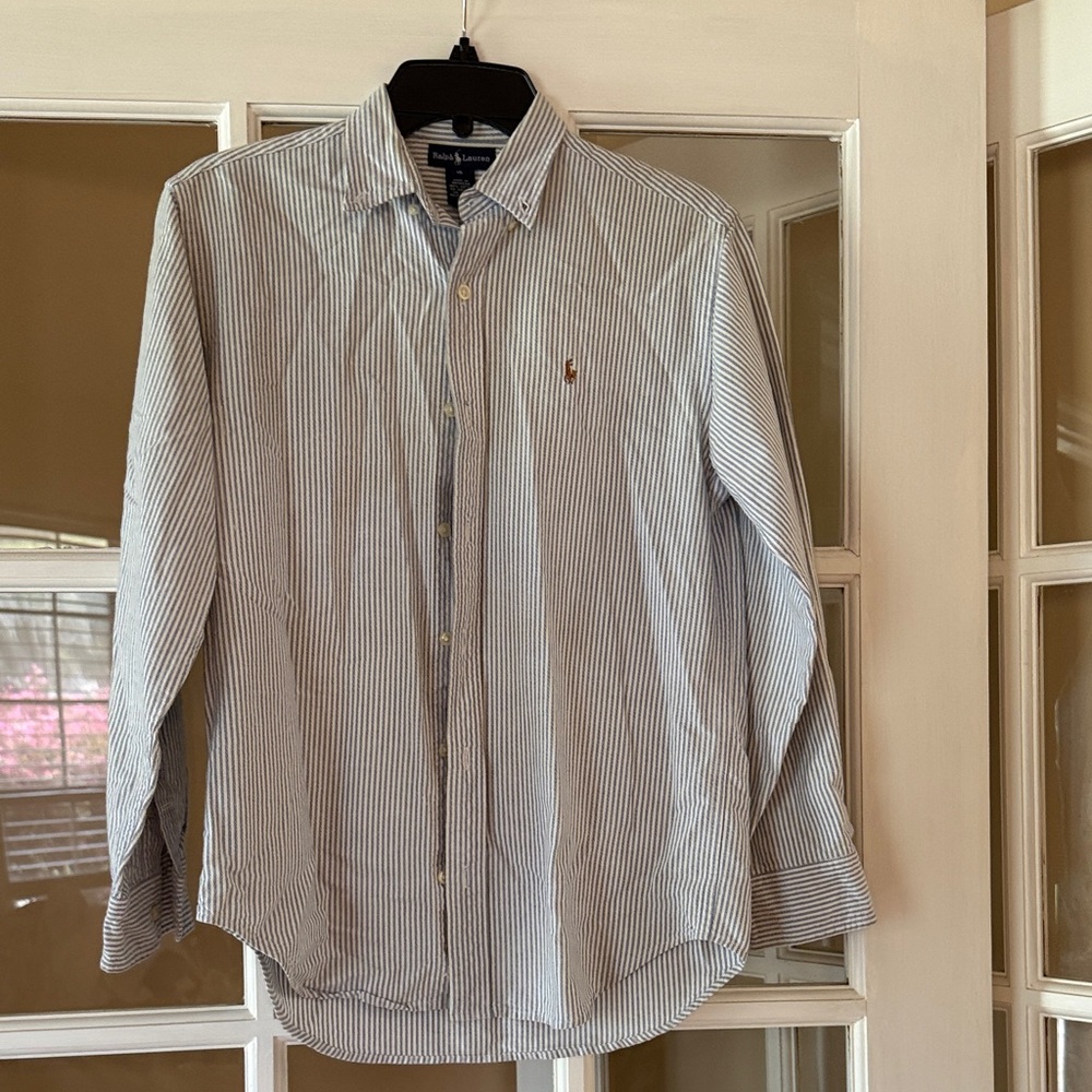 Ralph Lauren Women’s Blue Striped Button Down Shirt